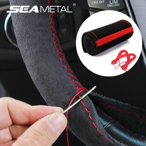 Suede Leather Car Steering Wheel Cover Braid 38cm DIY With Needle Thread